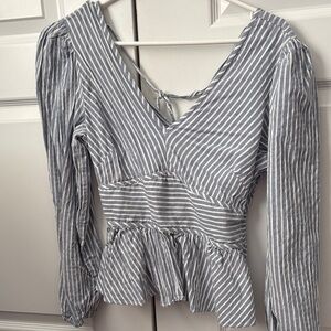 White House black market Striped V-Neck Peplum Top